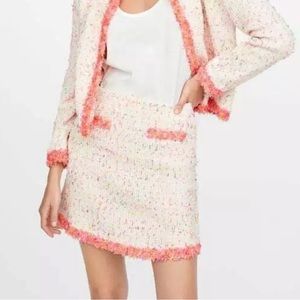 Zara Tweed Skirt Frayed Trim Pink White Pockets, size small
